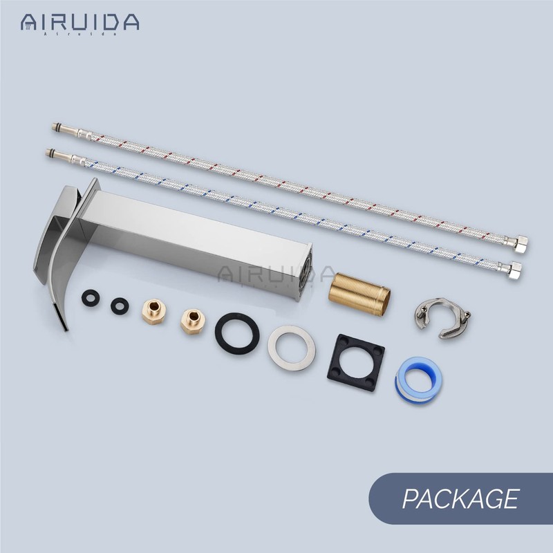 Airuida Tall Bathroom Vessel Faucet Chrome Polish Waterfall Bathroom Single