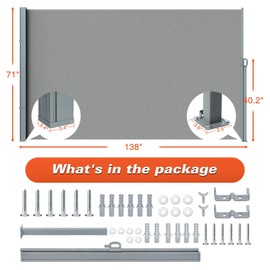 KANAGAWA 71'' x 138'' Retractable Side Awning - Folding Privacy Screen | Waterproof & UV-Resistant Outdoor Shade Divider for Patio, Garden, Balcony & Commercial Use(Light Grey)