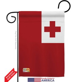 Americana Home & Garden GS140234-BO Tonga Flags of The World Nationality Impressions Decorative Vertical 13" x 18.5" Double Sided Flag Set Metal Pole Hardware