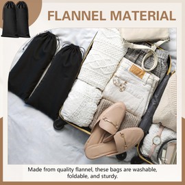 Amylove 4 Pcs Flannel Cloth Shoe Bags for Travel, 8 x 17 Inches Dust Pouch with Drawstring Closure, Washable Breathable Cotton Fabric for Luggage (Black)