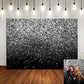 Sliver Bokeh Spots Photography Backdrop Black Silver (Not Glitter) Selfie Birthday Party Theme Photo Bacground Graduation Prom Dance Decor Wedding Vintage Abstract Glitter Dots Studio Props7X5ft