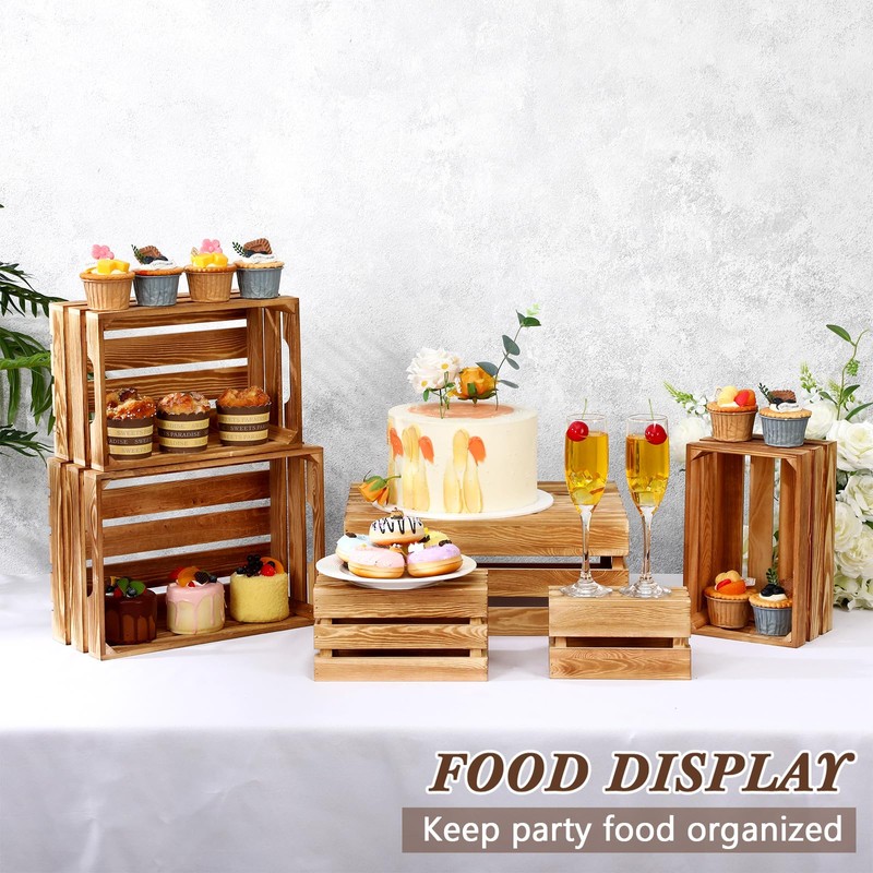 CroBlissful 6 Pcs Decorative Wood Crates for Storage Display Rustic