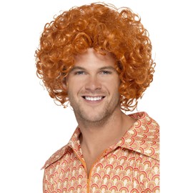 Smiffys Curly Afro Wig, Ginger , 1970's Disco Fancy Dress, 1970s Dress Up Wigs