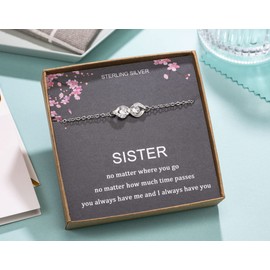 Sister Gifts from Sister, Infinite Two Interlocking Infinity Double Hearts Bracelet, Birthday Jewelry Gift Bracelet for Sisters, No Matter