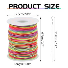 Colorful FIVEIZERO Elastic Bracelet String,1mm,1.2mm,1.5mm Elastic Cord for Beading Rainbow Stretchy String with Beading Needle for Bracelets, Sewing,Necklace, Jewelry Making and Crafts