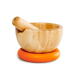 Loisa | Bamboo Mortar and Pestle with Silicone Base | 5.25" Mortar Bowl | Premium Latin Cooking Utensils | Orange