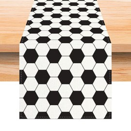 Linen White and Black Vintage Soccer Table Runner 72 Inches Long Soccer Table Decor Soccer Party Decoration and Supplies for Table