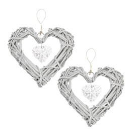2 Pcs Rattan Hearts Wall Hanging Decoration, Wicker Heart Wall Hanging, Handwoven Rattan Heart Ornament for Bedroom, Living Room And Door Decor