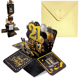 Black Gold Pop Up 21st Birthday Card for Girls Boys Him Her 21 Years Birthday Gifts,Kids 21st Birthdays 3D Pop-Up Greeting Card with Note and Envelope for Daughter Son Sister Brother Friend Partner