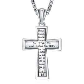 ADMETUS Joshua 1 9 Necklace 925 Sterling Silver Cross Necklace with Bible Verse Pendant Jewelry Joshua 1 9 Gifts for Men