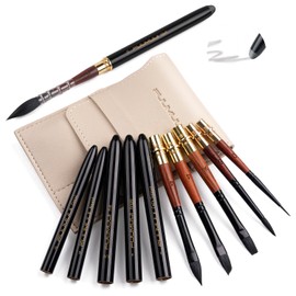 Travel Watercolor Brushes, Fuumuui Professional 6pcs Natural Soft Squirrel Hair Watercolor Travel Brush Set with Graphite Tip Pen Perfect for Watercolor Gouache Ink Painting