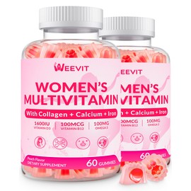 WEEVIT Womens Multivitamin Gummy, Multivitamin for Women with Collagen, Iron, Omega-3, Calcium, Vitamin A, C, E, B Complex, Sugar Free Daily Gummy Vitamins for Skin, Hair,