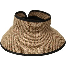 San Diego Hat Company Signature Women's Ultrabraid Large Brim Visor with Ribbon Binding & Sweatband, Sun Hats for Women, Mixed Black/Red