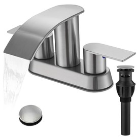 Waterfall Bathroom Sink Faucet 4 Inch Brushed Nickel Faucet Bathroom with Pop Up Drain 2 or 3 Holes Bathrooms Basin Lavatory Mixer Tap with Deck Mount Plate