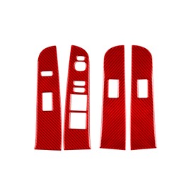 Red Real Carbon Fiber Car Door Glass Lifting Control Panel Window Switch Panel Sticker Compatible with Toyota Camry 2012 2013 2014 Interior Trim Accessories 4PCS