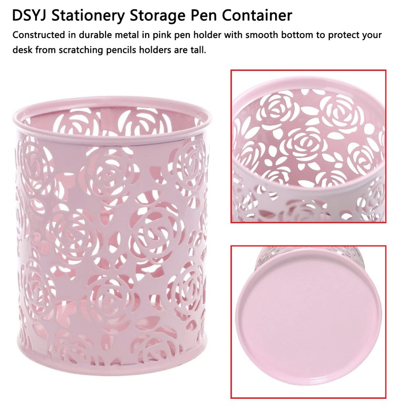 DSYJ Hollow Rose Flower Pattern Cylinder Pen Pencil Pot Holder