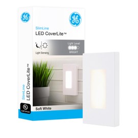 GE SlimLine CoverLite LED Night Light, Plug-in, Dusk to Dawn, Modern Outlet Cover, UL Certified, Ideal for Bedroom, Nursery, Bathroom, Hallway, 10215
