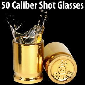 The Original 50 Cal Shot Glass, Set of 2 Shot Glasses Shaped like 50 Caliber Bullet Casings - Each Shot Holds 2 Ounces