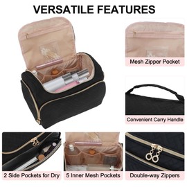 GLIDESMOOTH Makeup Bag, Large Travel Cosmetic Bag with Handle, Spacious Toiletry Bag, Portable Organizer for Makeup Accessories & Personal Care Items, Black