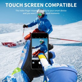 Ski Gloves Waterproof Winter Warm Gloves Cold Weather Touchscreen Snow Gloves for Mens, Womens, Kids Skiing,Snowboarding (XL(Men size L-XL), Blue)