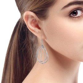 Silver Dangle Earrings Droplet Shaped Circle Earrings Teardrop Earrings Hypoallergenic Dangle Earrings for Women