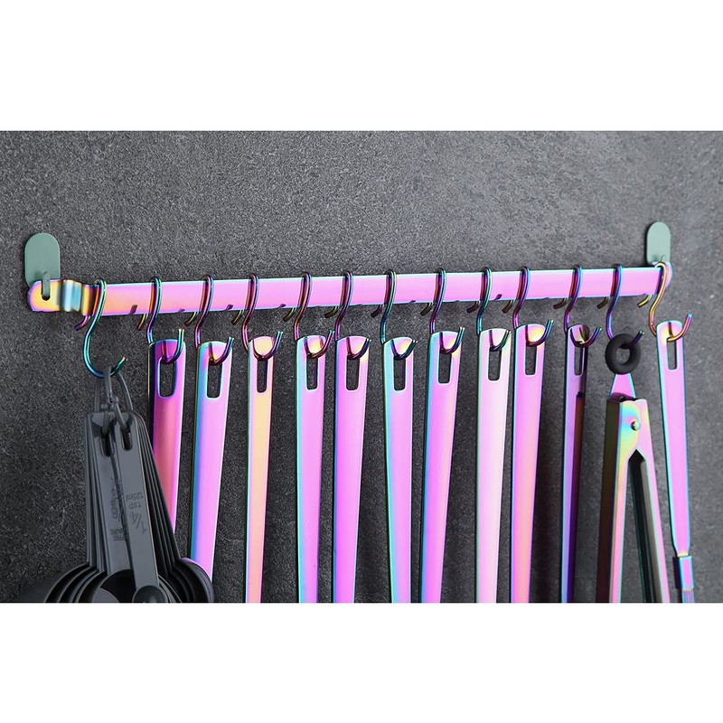 Kyraton Kitchen Utensil Rack, Kitchen Rack With Rainbow Titanium Plating,Rail