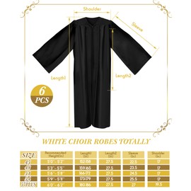 Toulite 6 Pcs Unisex Matte Choir Robes for Baptism Church Confirmation Pulpit Graduation Gown Pastor Judge Costume Adults(Black, Size 57)