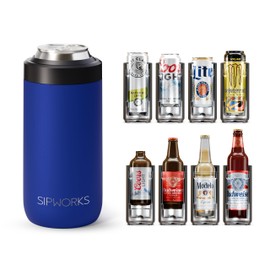 Sipworks Universal Can Cooler - Fits All - Insulated Slim Can Cooler for 12 oz Regular or Slim Cans & Bottles - Double-Walled Stainless Steel Skinny Koozie | Cobalt