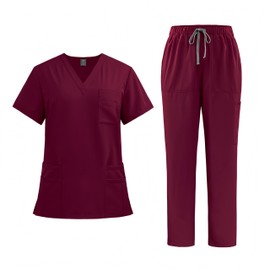 Aylashine Unisex Scrubs Medical Uniform, V-Neck with multiple pockets, for doctors, nurses, beauty salons Claret(L)