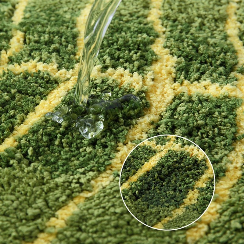 JameStyle26 - Non-Slip Bathroom Rug Green - Palm Leaf Pattern