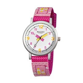 Regent URF730 Children's Watch Elegant Analogue Fabric Strap Pink Quartz Watch Dial White, Strap.