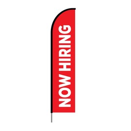 Now Hiring Feather Flag Banner, Now Hiring Outside Yard Signs for Business Promotion with Pole Kit and Base Ground Spike Kit 15ft - RED