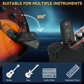 EASTROCK Wireless Guitar System, Guitar Transmitter & Receiver for Electric Guitar, Bass, Keyboard & More Instruments, 7-Channel Rechargeable, 6H Battery, 1/4” & 1/8” Plugs, Black