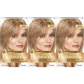 L'Oreal Paris Superior Preference Fade-Defying + Shine - Tinte permanente para el cabello, rubio medio 8, paquete de 3 unidades