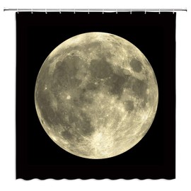 WUASDCS Full Moon Shower Curtain Mysterious Gray Planet Black Background Bathroom Decor Fabric Curtains with Hook 70Wx70H Inches
