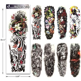 Fashion Temporary Tattoo Transfer Stickers - 8 Sheets Large Size Tattoo Body Stickers for Man & Women Waterproof Removeable Non-Toxics & Safe for All Skin (Set.6)