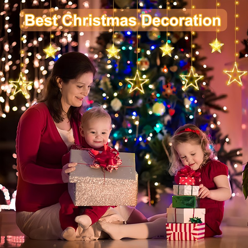 Kimuwote Light Curtain Christmas Lighting Window with Remote Control Timer,