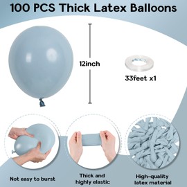 Jobkoo Blue Balloons - 12 Inch, 100 Pack Pale Aqua Blue Latex Balloons for Birthday, Boho Baby Shower, Bachelorette Party Decorations