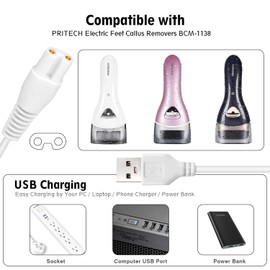 2 PCS Charger Cord Replacement for Pritech BCM-1138 Electric Feet Callus Remover Foot Pedicure, USB Power Adapter Charging Cable for Electric Feet Callus Remove