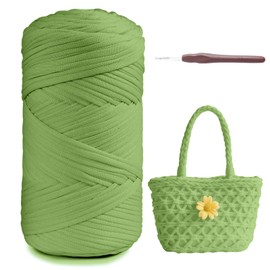 T-Shirt Garn 400g/120m, Stoff Tshirt Strickgarn zum Häkeln mit 6mm Häkelnadel, Dickes Polyester-Garn für Häkeltaschen Körbe Teppiche Weben Wandbehang Heimdekoration DIY-Kunsthandwerk (Grün)