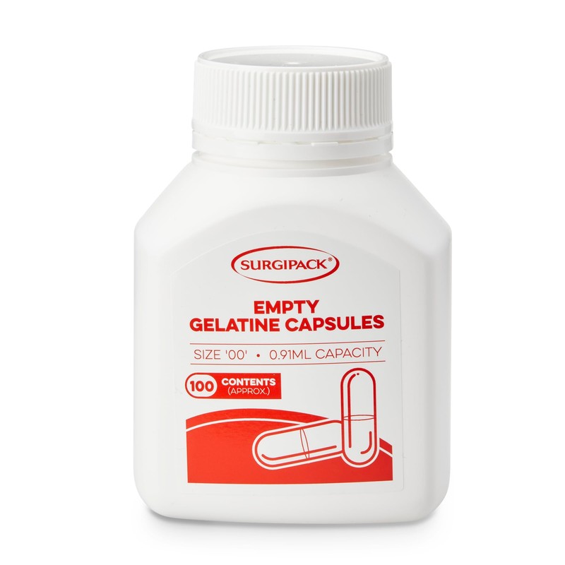 SurgiPack Empty Gelatine 100-Capsules, Size 00