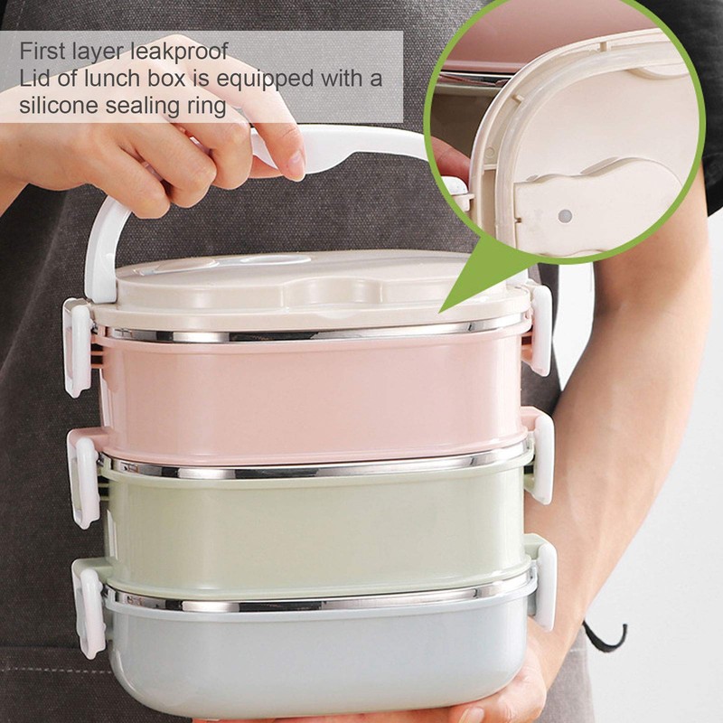 Thermal Lunch Box Stainless Steel 3-Layer Lunch Box Leak-proof Box