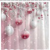 Pink Christmas Ball Shower Curtain Dreamy Snowflake Pine Twig, 70x70Inch