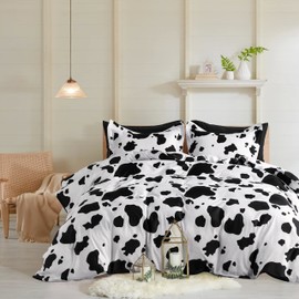 BEDSUM 2 Pieces Microfiber Twin Duvet Cover Set, Ultra Soft Milk Cow Printed Comforter Cover Set with Zipper Closure and Corner Ties, Black and White