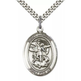 Pewter Saint Michael the Archangel Medal Pendant Necklace 24" Chain GiftBox