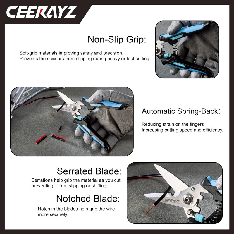 CEERAYZ 185mm Notch Scissors All Purpose Heavy Duty, Garden Shears,