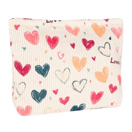 Ksriylm Cute Makeup Pouch for Women Hearts Small Make Up Bag for Purse Zipper Initial Cosmetic Bags Pouches for Purse Aesthetic Travel Toiletrybags Gift,Colorful Heart