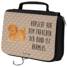 Mr. & Mrs. Panda Fluffy Dog Toiletry Bag, brown, Hand Drawn