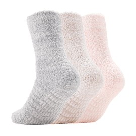 Breslatte Ultra Thick Slipper Socks for Women Non Slip Socks Womens Hospital Socks with Grippers for Women Grippy Socks 3pair lightcolor