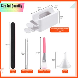 Tanstic 7Pcs Portable Dip Powder Nail Kit, including Dip Powder Recycling Tray System Nail Dip Container with Scoop, Double-ended Cuticle Pusher, Nail File, Nail Dust Brush, Funnel for Nail Art Nail Care